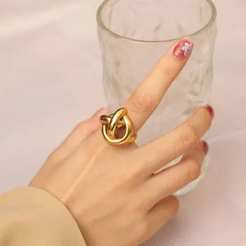 Модное современное вогнутое изогнутое кольцо из титановой стали, мужские и женские ювелирные изделия из золота 18 карат с неправильным покрытием, подарки